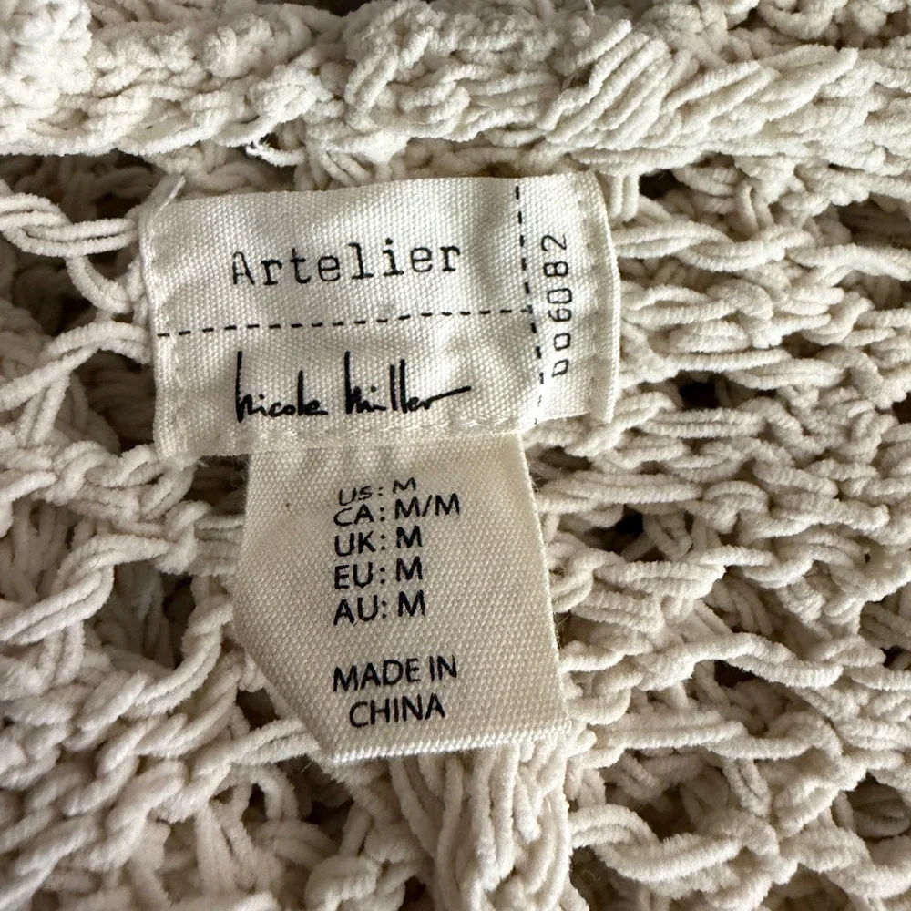 Artelier Nicole Miller Crochet Cream Open Knit Cardigan Size M Boho Chic - Picture 8 of 9